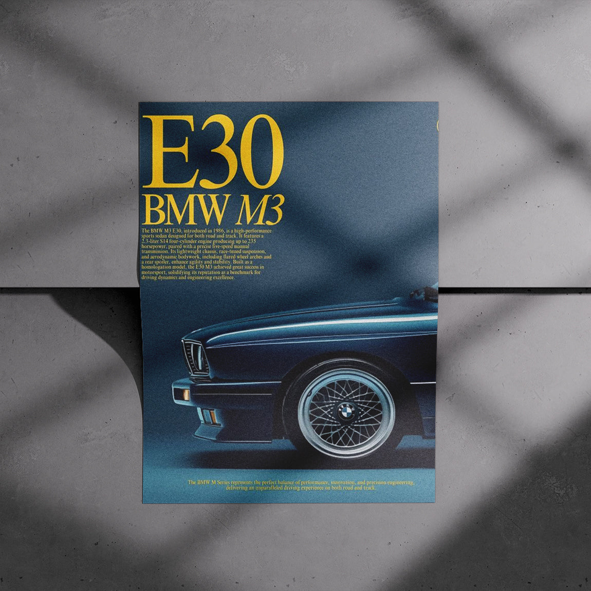 BMW E30 M3 Blue Profile Poster