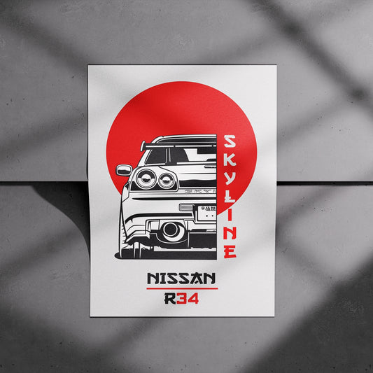 Nissan Skyline R34 Rising Sun Poster