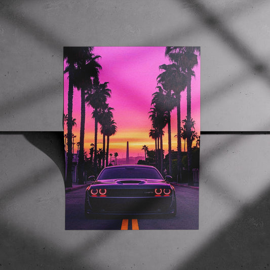 Dodge Challenger Palm Sunset Poster