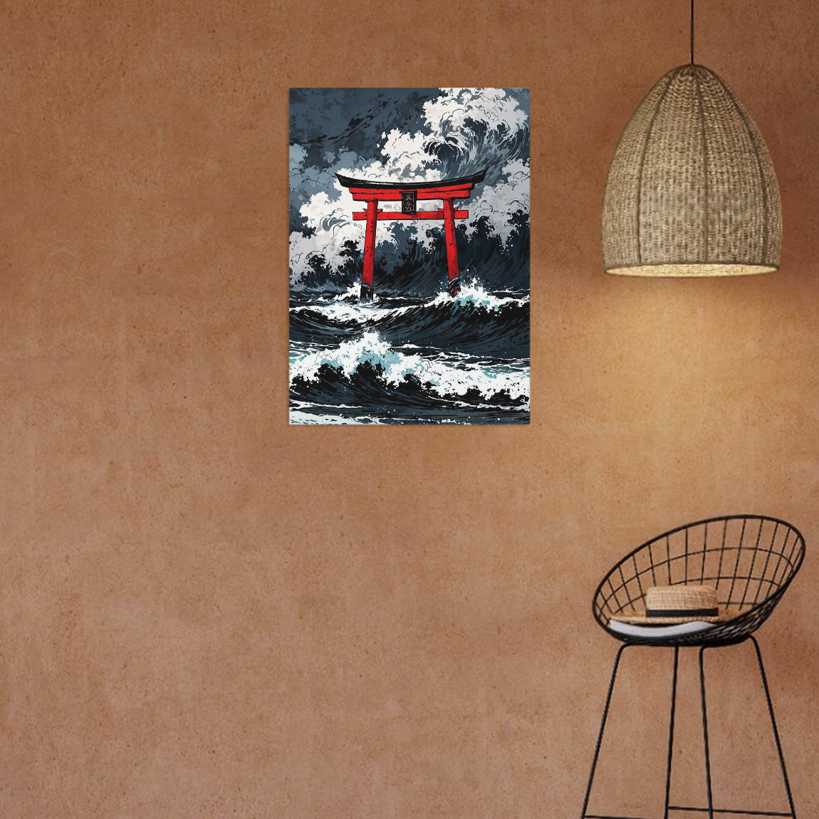 Torii Gate in Ocean Waves Poster