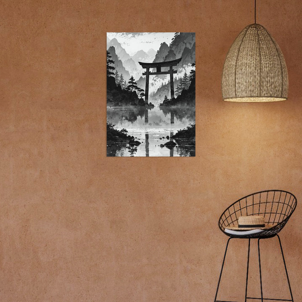 Torii Reflections in Misty Mountains Poster