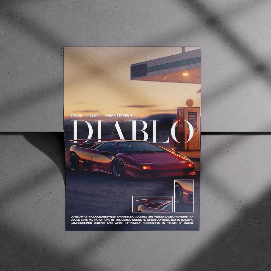 Lamborghini Diablo Sunset Poster