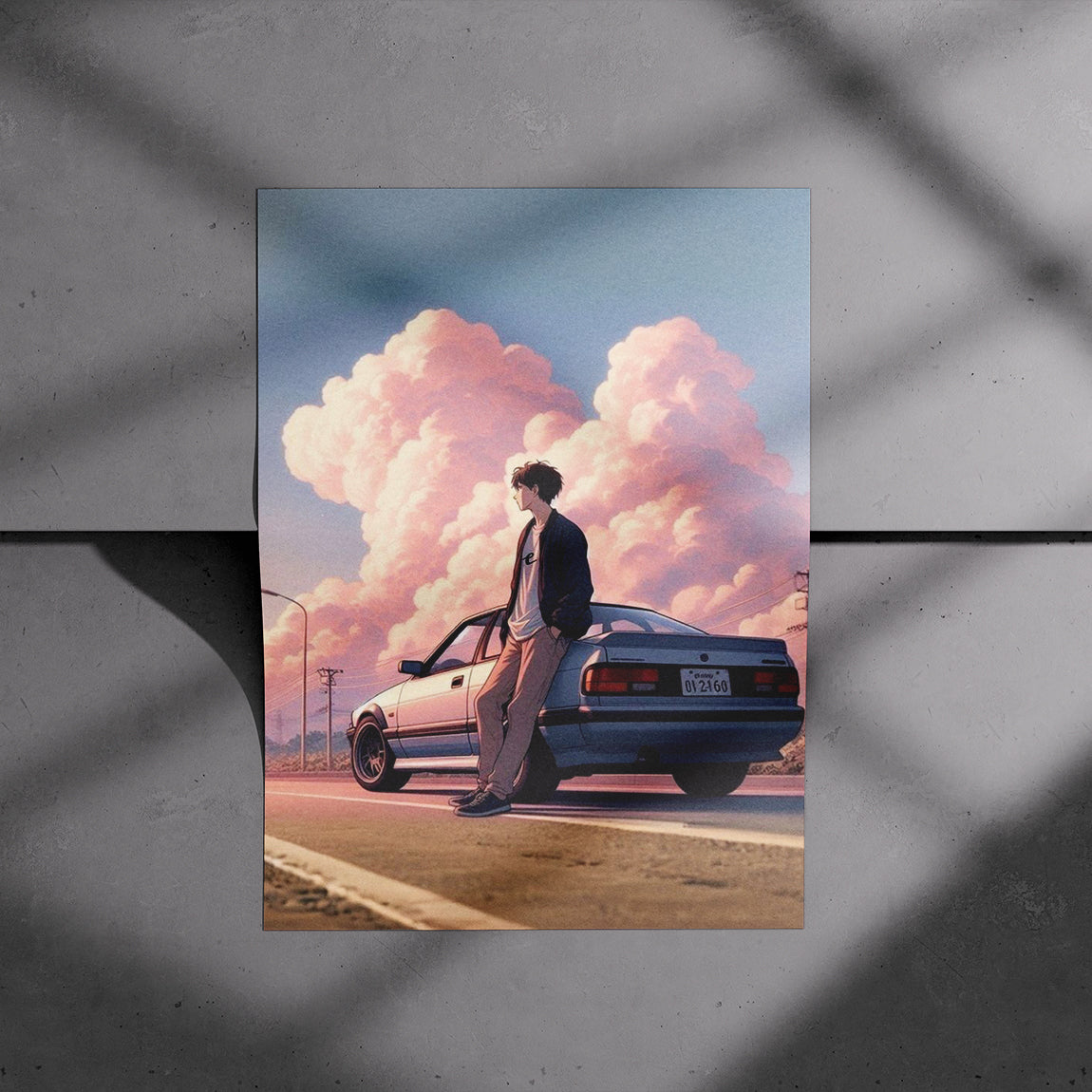 Sunset Anime Car Scene Poster