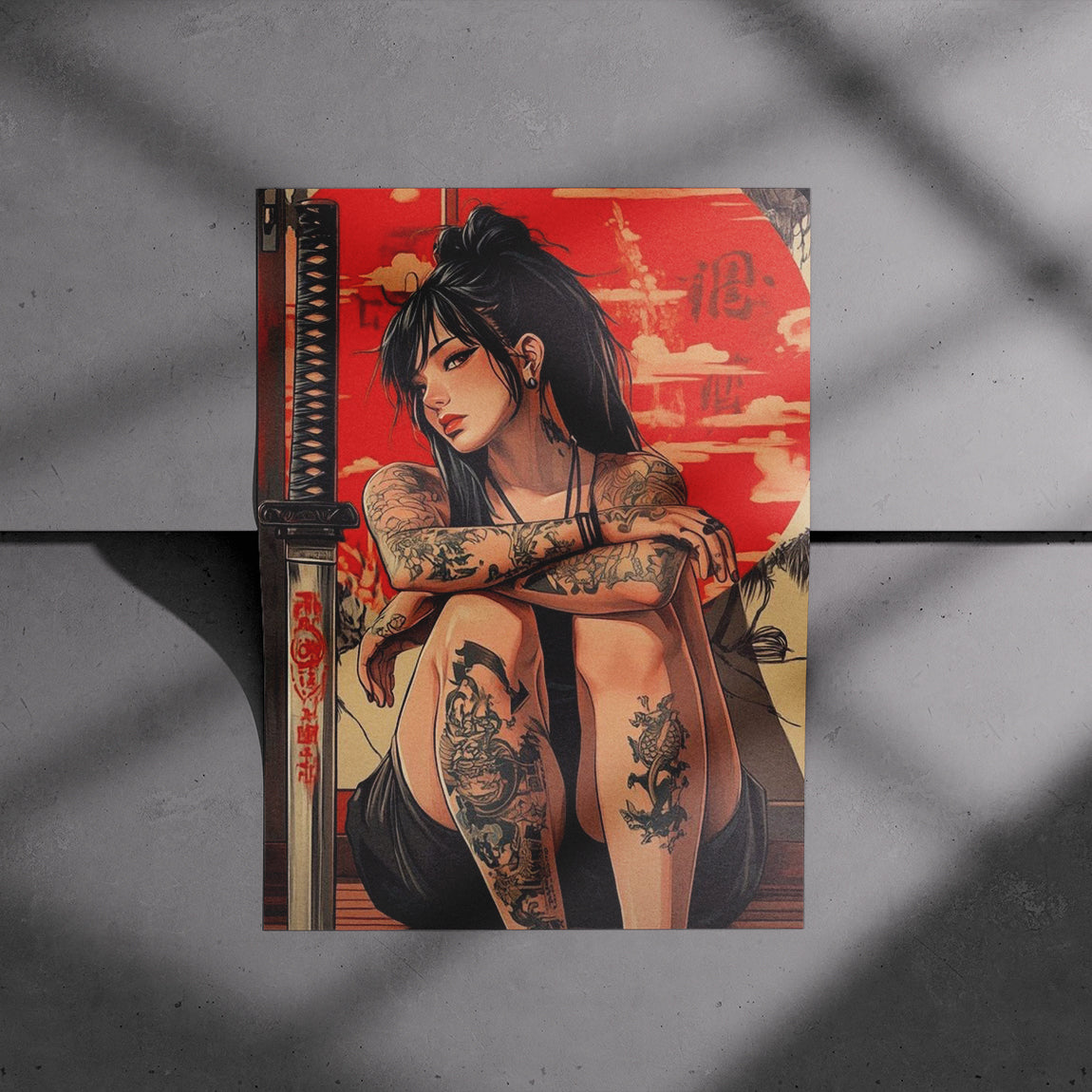 Neo-Samurai Girl Tattoo Art Poster