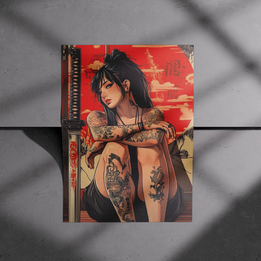 Neo-Samurai Girl Tattoo Art Poster