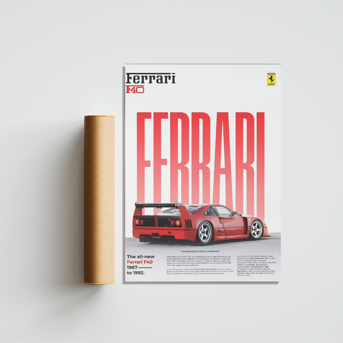 Ferrari F40 Red Typography Poster