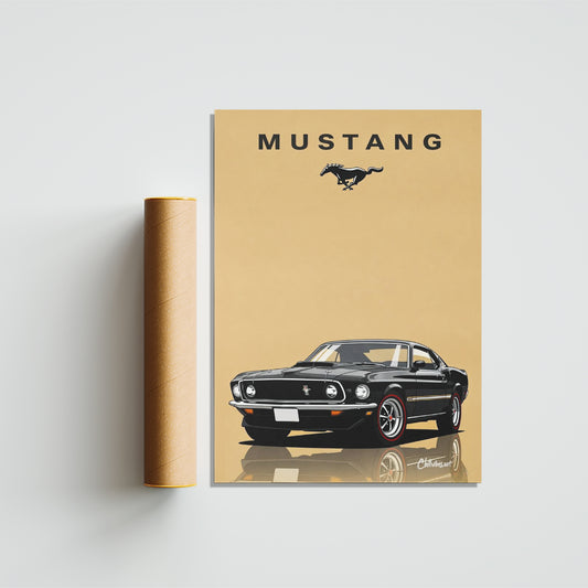 Classic Black Mustang Minimal Poster