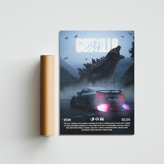 Nissan GTR Godzilla Poster