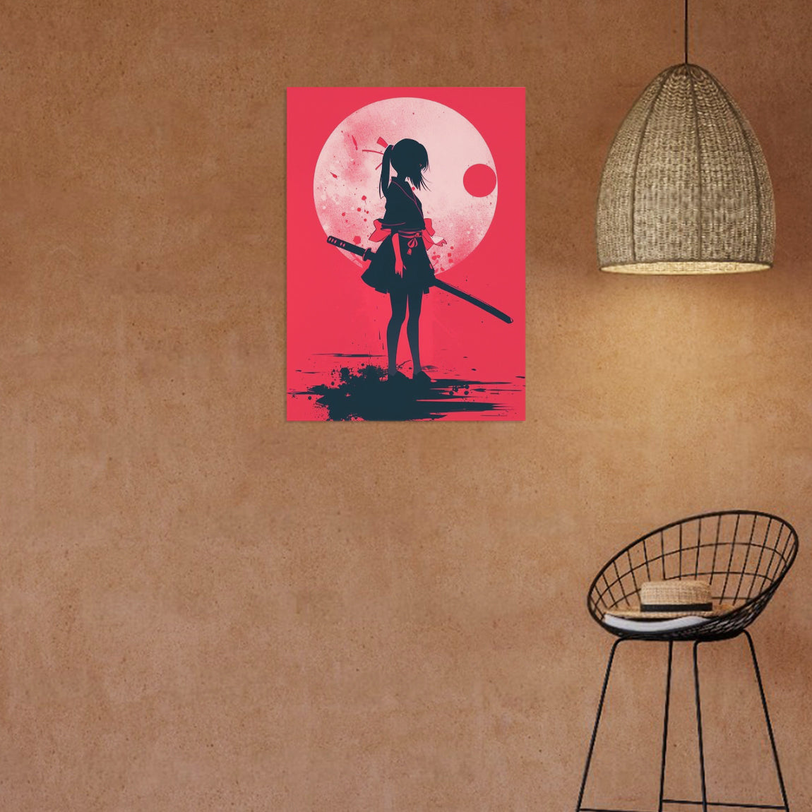 Red Samurai Girl Silhouette Poster