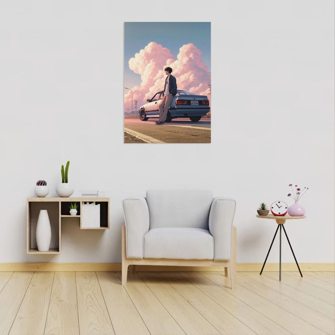 Sunset Anime Car Scene Poster