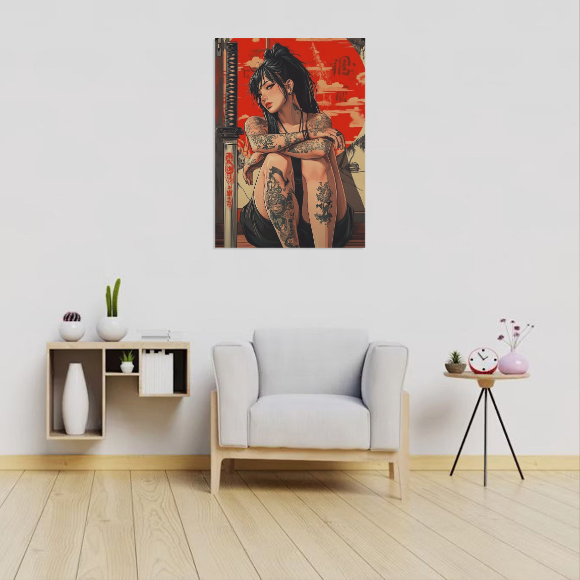 Neo-Samurai Girl Tattoo Art Poster